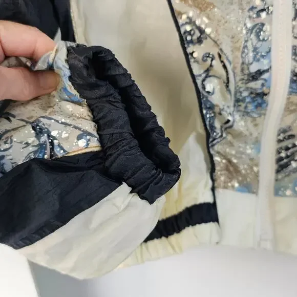 Vintage 80s East West Windbreaker cream silver blue women's Large - Picture 11 of 13